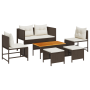 Juego de Sofá Exterior Marrón y Crema Ratán, Madera, Tela Mediano by , Garden sets - Ref: Foro24-4104701, Price: 306,82 €, Di...
