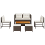 Juego de Sofá Exterior Marrón y Crema Ratán, Madera, Tela Mediano by , Garden sets - Ref: Foro24-4104701, Price: 306,82 €, Di...