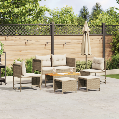 Conjunto de Sofá Exterior Beige y Crema Ratán y Tela Mediano von , Gartensets - Ref: Foro24-4104703, Preis: 308,61 €, Rabatt: %