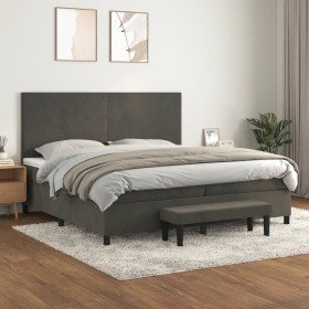 Cama box spring con colchón terciopelo gris oscuro 200x200 cm Cama box spring con colchón terciopelo gris oscuro 200x200 cm