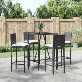 Mesa y taburetes altos jardín 5 pzas y cojines ratán PE negro von , Gartensets - Ref: Foro24-3187642, Preis: 383,96 €, Rabatt: %