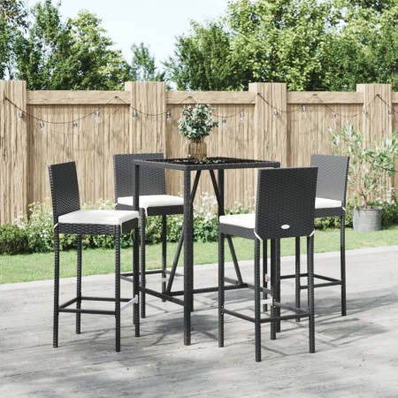 Mesa y taburetes altos jardín 5 pzas y cojines ratán PE negro von , Gartensets - Ref: Foro24-3187642, Preis: 383,96 €, Rabatt: %