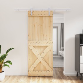 Puerta corredera con herrajes madera maciza de pino 80x210 cm by , Doors - Ref: Foro24-3203017, Price: 181,74 €, Discount: %
