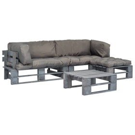 Sofás de palés para jardín 4 pzas madera con cojines grises by , Garden sets - Ref: Foro24-275312, Price: 384,72 €, Discount: %