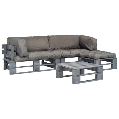Sofás de palés para jardín 4 pzas madera con cojines grises by , Garden sets - Ref: Foro24-275312, Price: 384,72 €, Discount: %