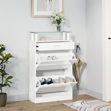 Mueble zapatero madera contrachapada blanco brillo 63x24x104 cm by , Shoe racks and shoe organizers - Ref: Foro24-342566, Pri...