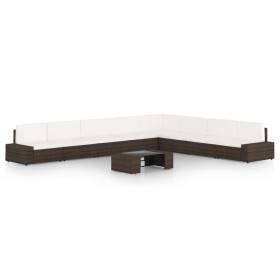 Set muebles de jardín 9 pzas y cojines ratán