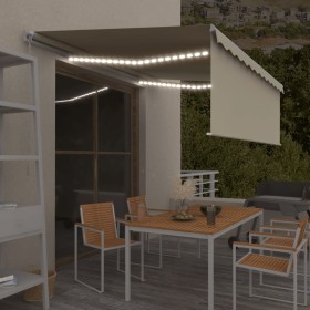 Toldo retráctil manual con persiana y LED crema