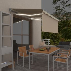 Toldo manual retráctil con persiana y LED crema
