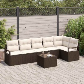 Conjunto de sofá de jardín 7 pcs Marrón Poliratán