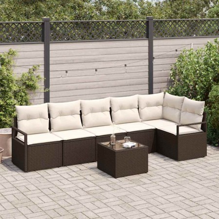 Conjunto de sofá de jardín 7 pcs Marrón Poliratán