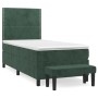 Cama box spring con colchón terciopelo verde oscuro 90x200 cm