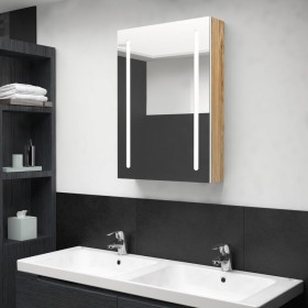 Armario de baño con espejo y LED blanco y roble