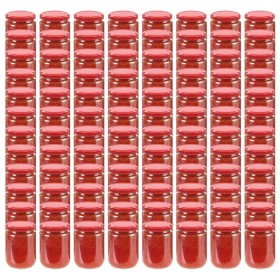 Tarros de mermelada de vidrio con tapa roja 96