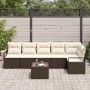 Conjunto de sofá de jardín 7 pcs Marrón Poliratán