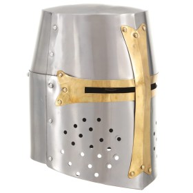 Réplica casco de caballero cruzado medieval LARP acero plateado de , Armas coleccionables - Ref: Foro24-286206, Precio: 65,91...