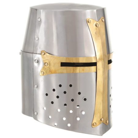 Réplica casco de caballero cruzado medieval LARP acero plateado de , Armas coleccionables - Ref: Foro24-286206, Precio: 65,91...