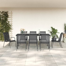 Juego de comedor para jardín 9 piezas acero y textilene negro
