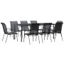 Juego de comedor para jardín 9 piezas acero y textilene negro