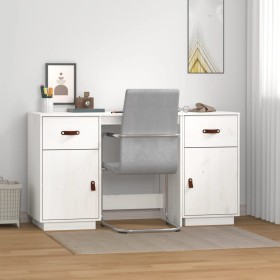 Escritorio y armarios madera maciza de pino blanco 135x50x75 cm de , Escritorios - Ref: Foro24-3107845, Precio: 232,72 €, Des...