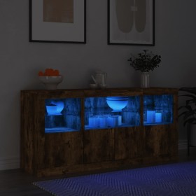 Aparador con luces LED roble ahumado 142,5x37x67 cm by , Sideboards - Ref: Foro24-3209069, Price: 159,03 €, Discount: %