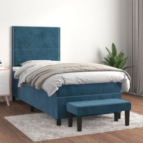 Cama box spring con colchón terciopelo azul oscuro 100x200 cm Cama box spring con colchón terciopelo azul oscuro 100x200 cm
