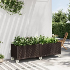 Jardinera con ruedas PP marrón 160x50x54 cm
