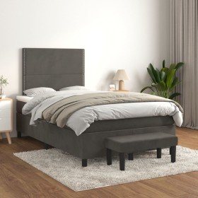 Cama box spring con colchón terciopelo gris oscuro 120x200 cm Cama box spring con colchón terciopelo gris oscuro 120x200 cm