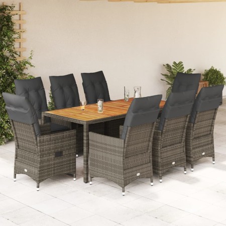Set comedor jardín 9 pzas y cojines ratán sintético gris by , Garden sets - Ref: Foro24-3276731, Price: 1,00 €, Discount: %