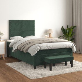 Cama box spring con colchón terciopelo verde oscuro 120x200 cm en Camas y somieres | Comprar online en Foro24