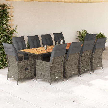 Set de mesa y sillas de jardín 11 pzas y cojines ratán PE gris von , Gartensets - Ref: Foro24-3277239, Preis: 1,00 €, Rabatt: %