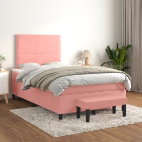 Cama box spring con colchón terciopelo rosa 120x200 cm en Camas y somieres | Comprar online en Foro24