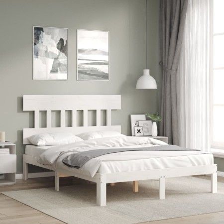 Weißer Massivholzbettrahmen mit Kopfteil 120x200 cm von vidaXL, Betten und Lattenroste - Ref: Foro24-3193592, Preis: 134,73 €...