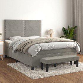 Cama box spring con colchón terciopelo gris claro 140x200 cm Cama box spring con colchón terciopelo gris claro 140x200 cm