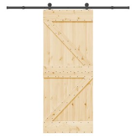 Puerta corredera con herrajes madera maciza de