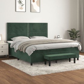 Cama box spring con colchón terciopelo verde oscuro 160x200 cm Cama box spring con colchón terciopelo verde oscuro 160x200 cm