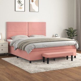 Cama box spring con colchón terciopelo rosa 160x200 cm Cama box spring con colchón terciopelo rosa 160x200 cm