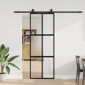 Puerta corredera con herrajes negro 76x205 cm vidrio templado by , Doors - Ref: Foro24-3375963, Price: 207,64 €, Discount: %