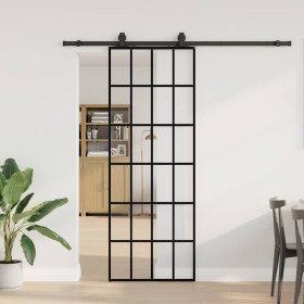 Puerta corredera con juego herrajes negro 76x205