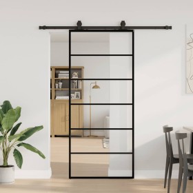 Puerta corredera con set herrajes negro 90x205 cm vidrio ESG de , Puertas - Ref: Foro24-3375788, Precio: 211,28 €, Descuento: %
