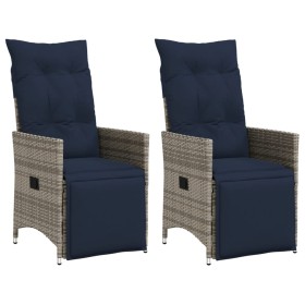 Sillas de jardín reclinables (2 unidades, con cojines), ratán sintético gris by , Garden chairs - Ref: Foro24-365670, Price: ...