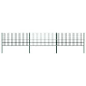 Panel de valla con postes hierro verde 5,1x0,8 m