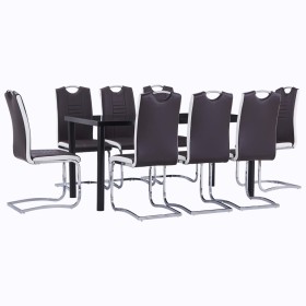 Juego de comedor 9 piezas cuero sintético marrón