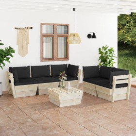 Muebles de jardín de palets 6 piezas y cojines madera de abeto by , Garden sets - Ref: Foro24-3063523, Price: 521,92 €, Disco...