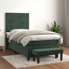 Cama box spring con colchón terciopelo verde oscuro 80x200 cm Cama box spring con colchón terciopelo verde oscuro 80x200 cm