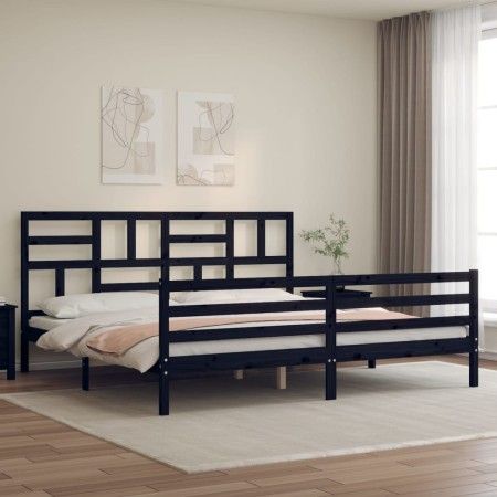 Bed frame with black solid wood headboard 200x200 cm by vidaXL, Beds and slatted bases - Ref: Foro24-3194920, Price: 170,50 €...