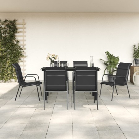 Juego de comedor para jardín 7 piezas acero y textilene negro von , Gartensets - Ref: Foro24-3200713, Preis: 289,11 €, Rabatt: %