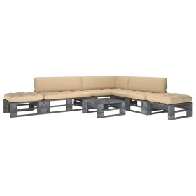 Muebles de palets 6 pzas y cojines madera pino