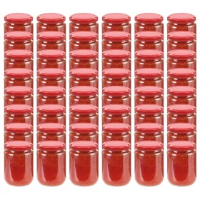 Tarros de mermelada de vidrio con tapa roja 48