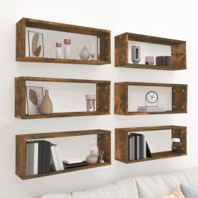 Estantes cúbicos de pared 6 uds madera roble